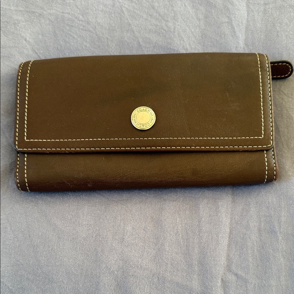 Coach Chocolate Brown Leather Continental Wallet with Logo Snap